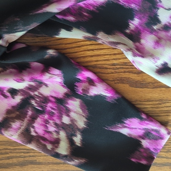 New Eliza J Dress Jeweled Neck purple abstract Print Flared Scuba Knit SZ: 14 - Picture 4 of 8